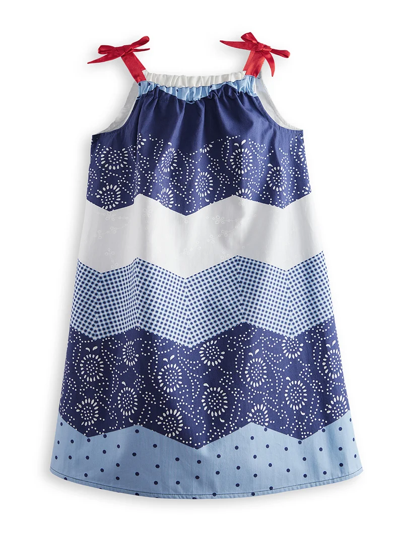 Denokids Wavy Navy Blue Poplin Girl Dress